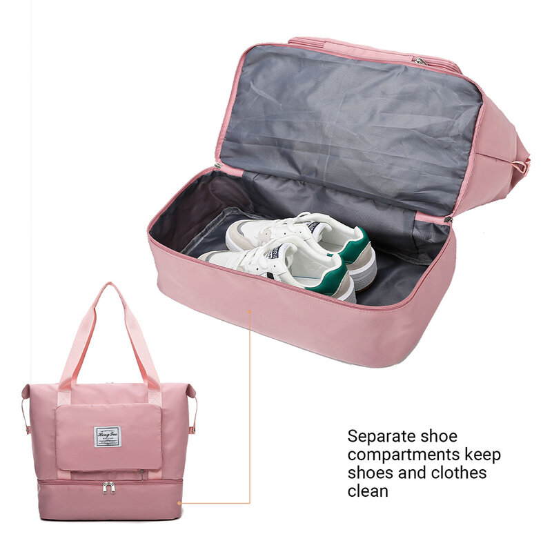 Large Capacity Foldable Travel Bags with Shoe Compartment for Women Multifunctional Big Duffle Waterproof Carry On Folding Tote