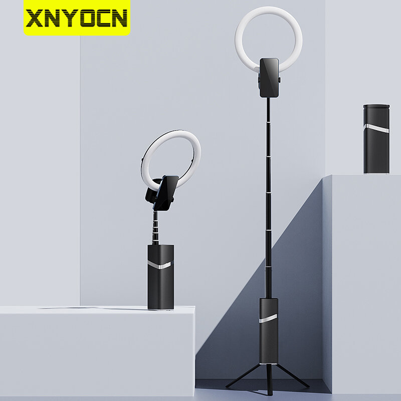 Xnyocn 10 inch Mini Portable Alloy Free Installation LED Ring Fill Light Tripod Desktop Adjustable Remote Control Lamp For Live