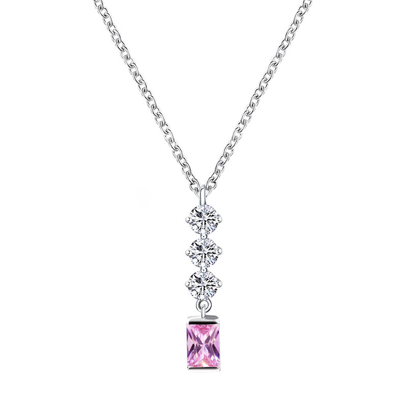 Tianyu Gems 4X6Mm Kalung Permata Corundum Warna Mewah Baguette untuk Wanita S925 Perak Murni Hadiah Perhiasan Pertunangan Pernikahan