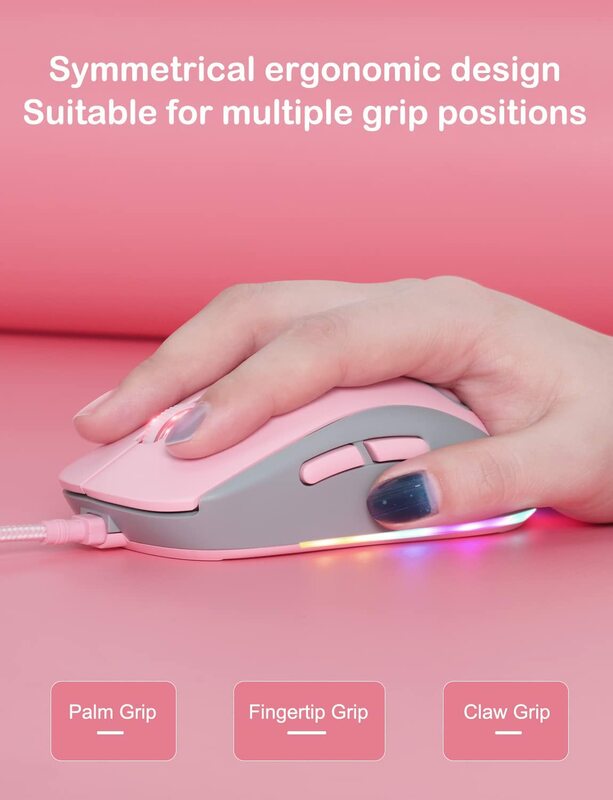 Łapa kota mysz do gier RGB ciche optyczne myszy komputerowe USB przewodowa DPI 7200 RGB 6 programowalne przyciski dla Windows/Vista/Linux