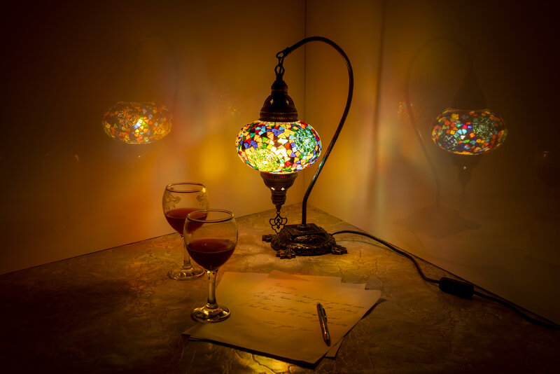 터키식 모자이크 테이블 램프, 향수 예술 장식 수공예 선물, 전등갓, 빛 유리, 로맨틱 침대 방, 가정 사랑, 전기 다채로운