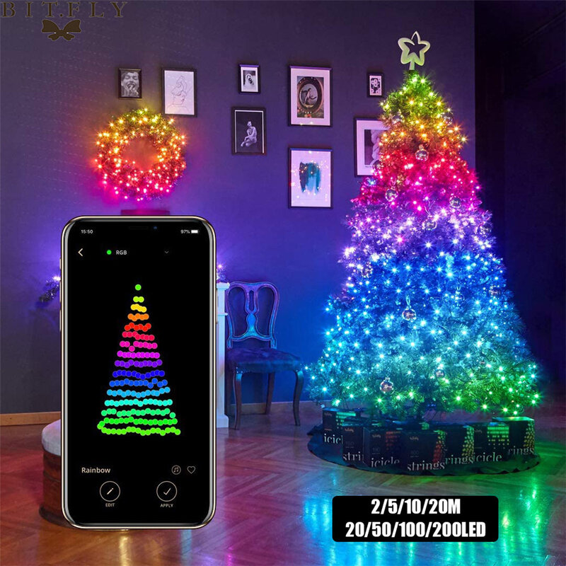 Guirnalda de luces Led con Bluetooth para decoración de árbol de Navidad, decoración de feliz Cristo para el hogar, lámpara inteligente USB 2022, adornos, regalos, decoraciones de Año Nuevo