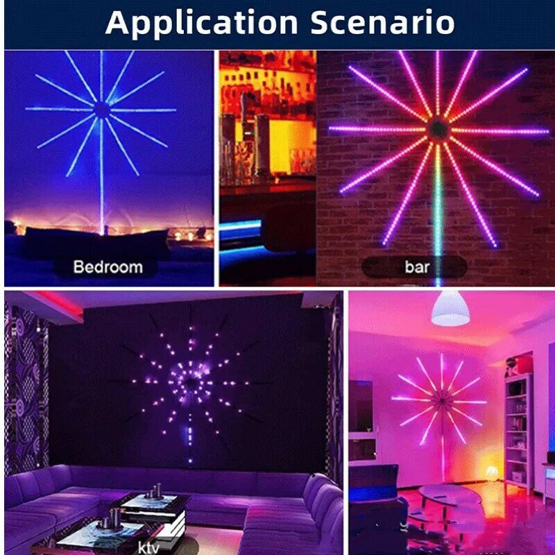 Luces de fuegos artificiales LED, tira de música, sincronización de sonido, cambio de Color, Control remoto, luz de fuegos artificiales LED para fiesta de habitación, decoración de vacaciones