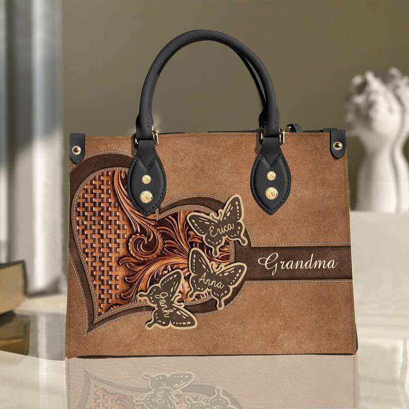 Grandma Brown Butterfly Leather Handbag Women Fashion Animal Casual Tote Luxury Shoulder Messenger Bolsa Female sac a main femme