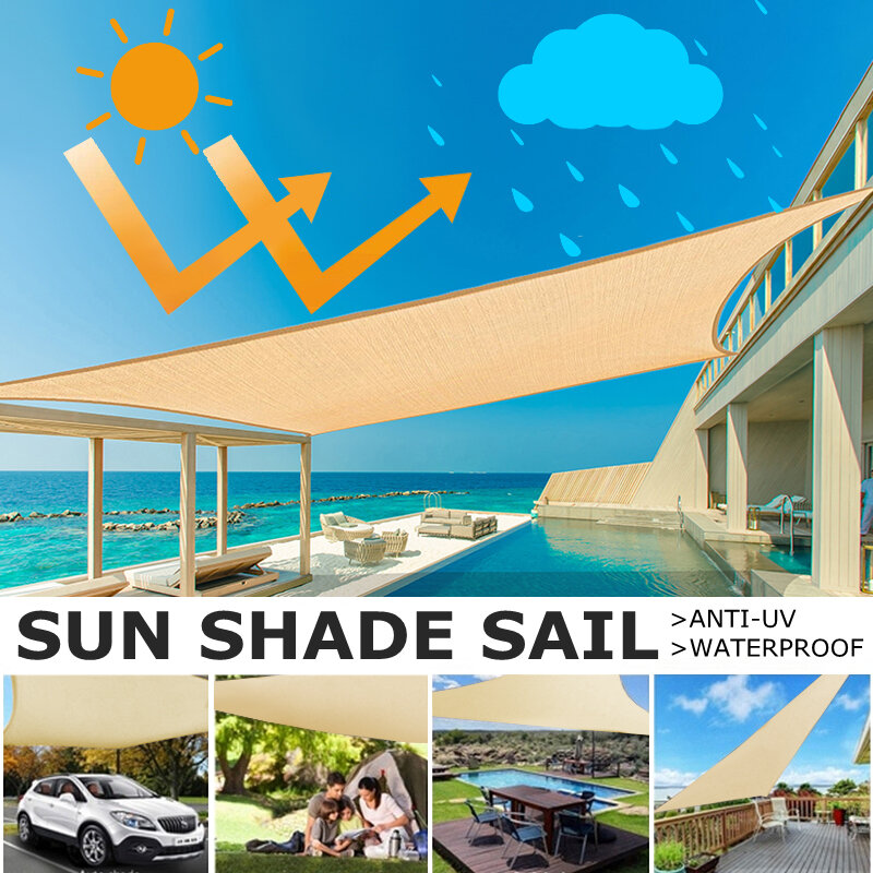 ขายกันสาดกันน้ำ Sunshade Sun Shade Sail สำหรับ Outdoor Garden Beach Camping Patio สระว่ายน้ำ Sun ผ้าคลุมเต็นท์แผ่นกรองแสงติดรถยนต์ผ้า