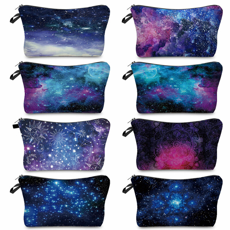 High Quality Beautiful Landscape Pattern Customize Coin Purse Pretty Colorful Starry Sky Print Makeup Bag Cosmetic Bags Women's