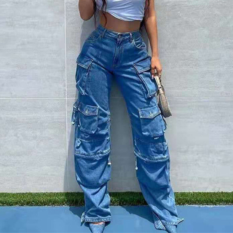 Hoge Taille Flap Pocket Side Jeans Kelly Dezelfde Vrouwen Jeans Grote Maat