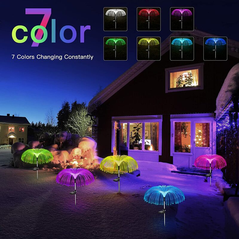 Seven Color Changing Solar Jellyfish Lights Waterproof Outdoor Garden Lights For Patio Courtyard Pathway Landscape Decoration