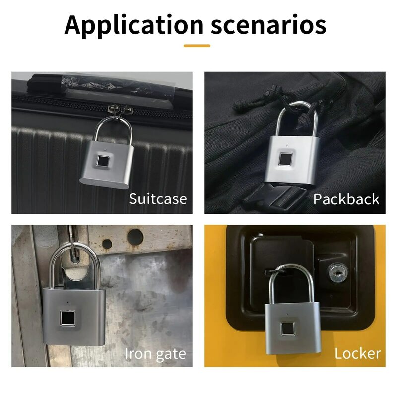 Candado de huellas dactilares IP66 Usb recargable antirrobo cerraduras de equipaje cerradura de puerta electrónica inteligente desbloqueo sin llave protección de seguridad
