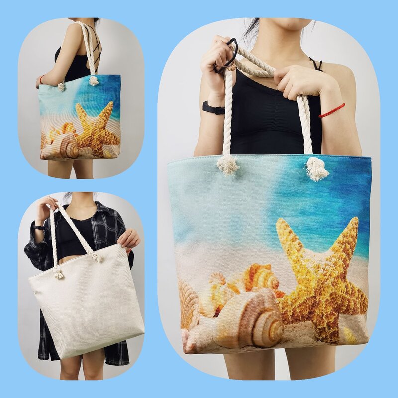 Floral Print Beach Tote Cotton Rope Handbags Linen Shopping Bag Fashion Women Summer Large Capacity Shoulder Bag Customizable