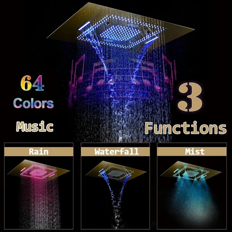 VOURUNA วิลล่าขนาดใหญ่ชุดระบบฝักบัว Thermostatic Mixer Luxury ห้องน้ำก๊อกน้ำเพดาน23 "X 31" Rain LED หัวฝักบัว