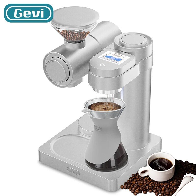 Gevi 4-in-1 Smart Pour-over macchina da caffè con smerigliatrice integrata modalità Barista automatica ricette personalizzate 1000W GESCMA705-U argento