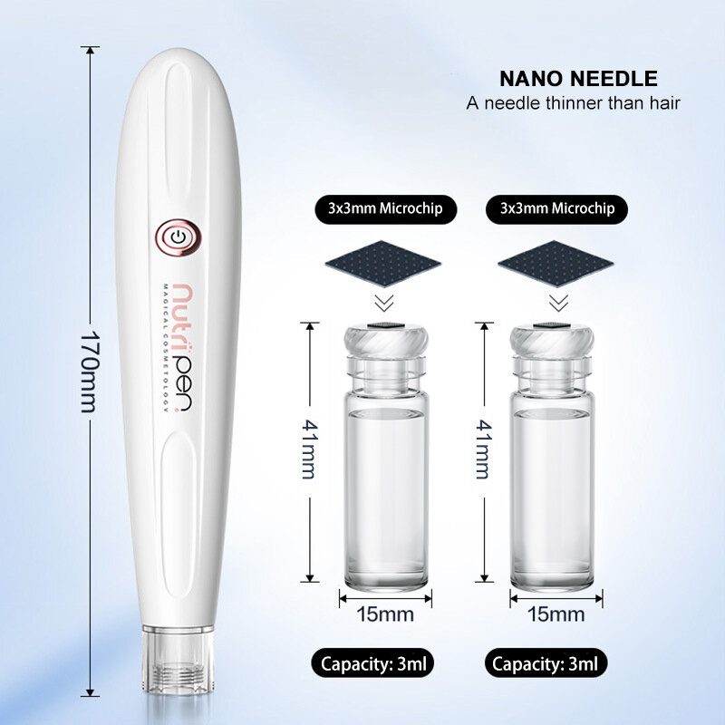 3 in 1 Painless Nano Crystal Derma Pen Water Mesotherapy Injector Microneedle Injection Deep Hydration Skin Care Tool Home Use