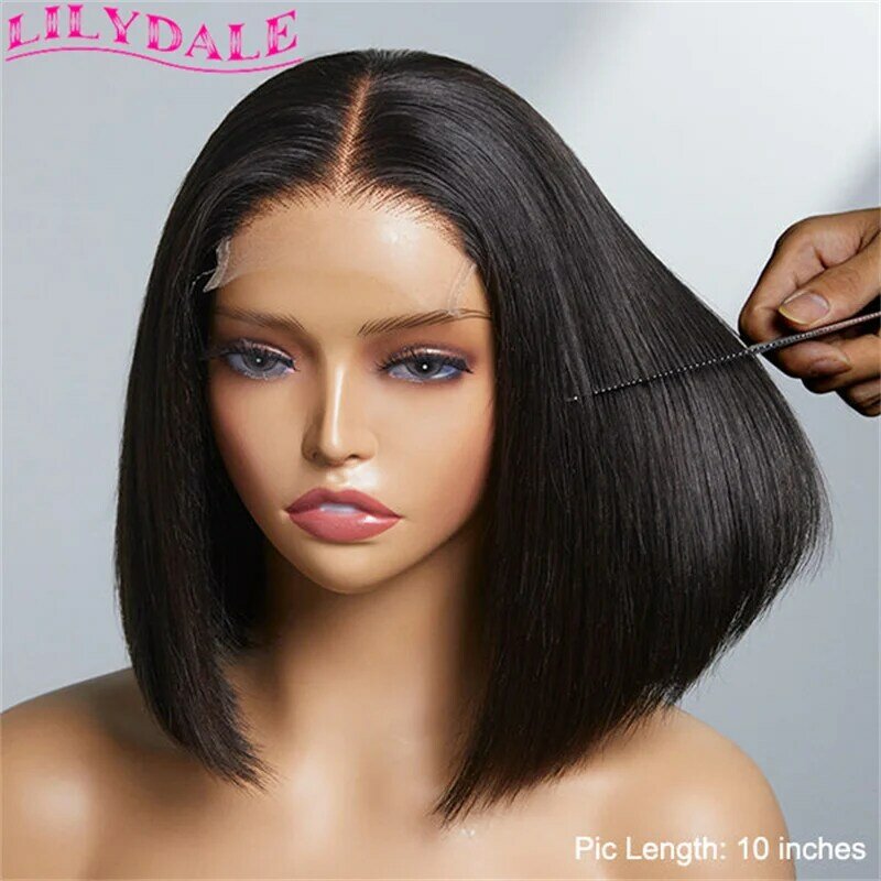 Lilydale-Peluca de cabello humano indio sin procesar, pelo corto recto con corte Bob, 8-16 pulgadas, 4x1 T, precio al por mayor