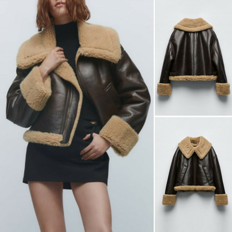 Bm & md & za outono e inverno de pele feminina um cordeiro lã dupla face casaco curto casaco de algodão quente 2969257