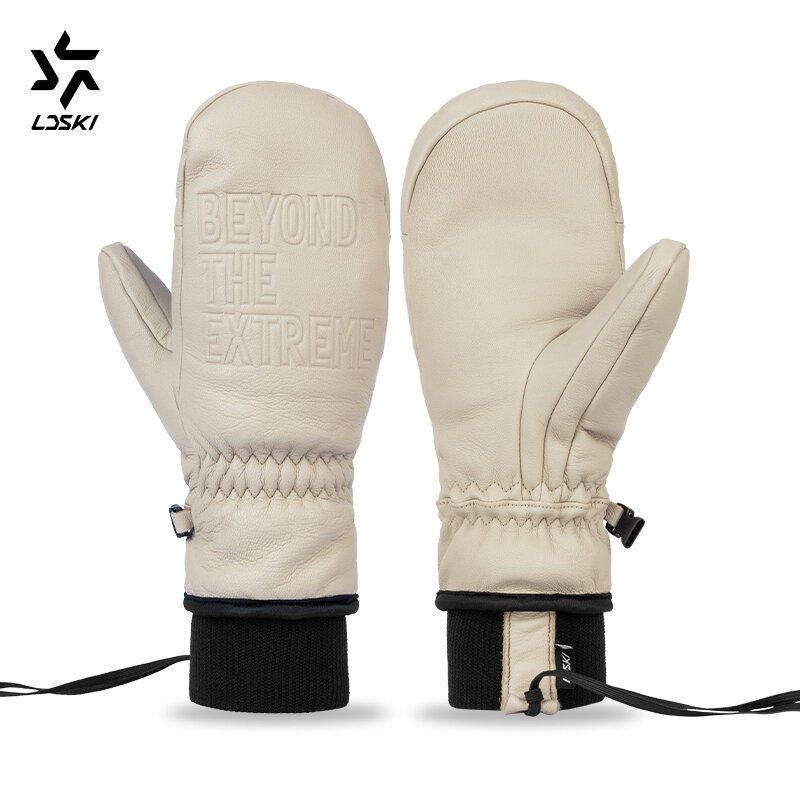 LDSKI Ski Gloves Winter Warm Mitten Genuine Leather Waterproof Thermal Insulated 3M Thinsulate Snowboard Accessories Women Men