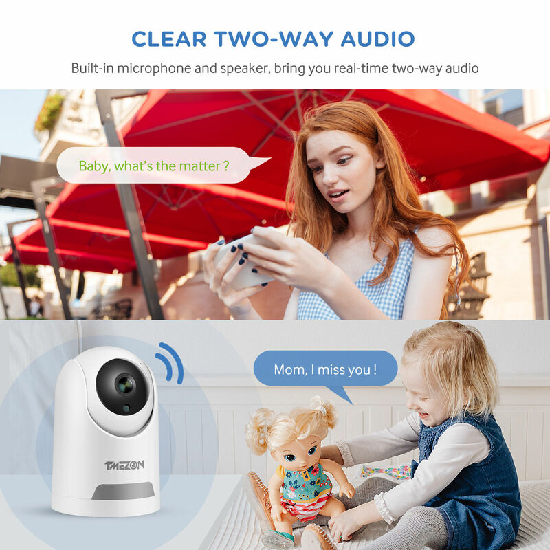 TMEZON – caméra de surveillance intérieure PTZ IP WiFi 3MP, dispositif de sécurité sans fil, babyphone 360 °, pour animaux de compagnie