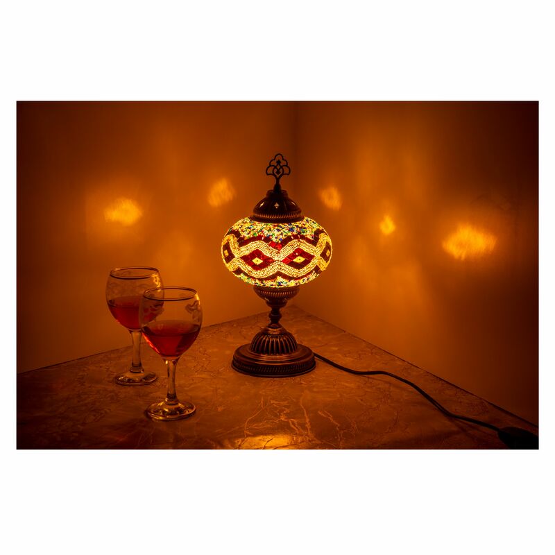 Lampu meja mosaik Turki seni nostalgia Dekorasi kerajinan tangan hadiah kap lampu kaca romantis ruang tidur rumah cinta elektrik warna-warni