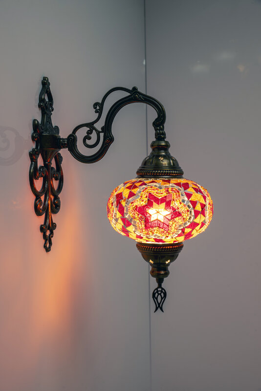 Lampu meja mosaik Turki, seni nostalgia Dekorasi pekerjaan tangan hadiah kap lampu kaca romantis ruang taman rumah cinta warna kuning
