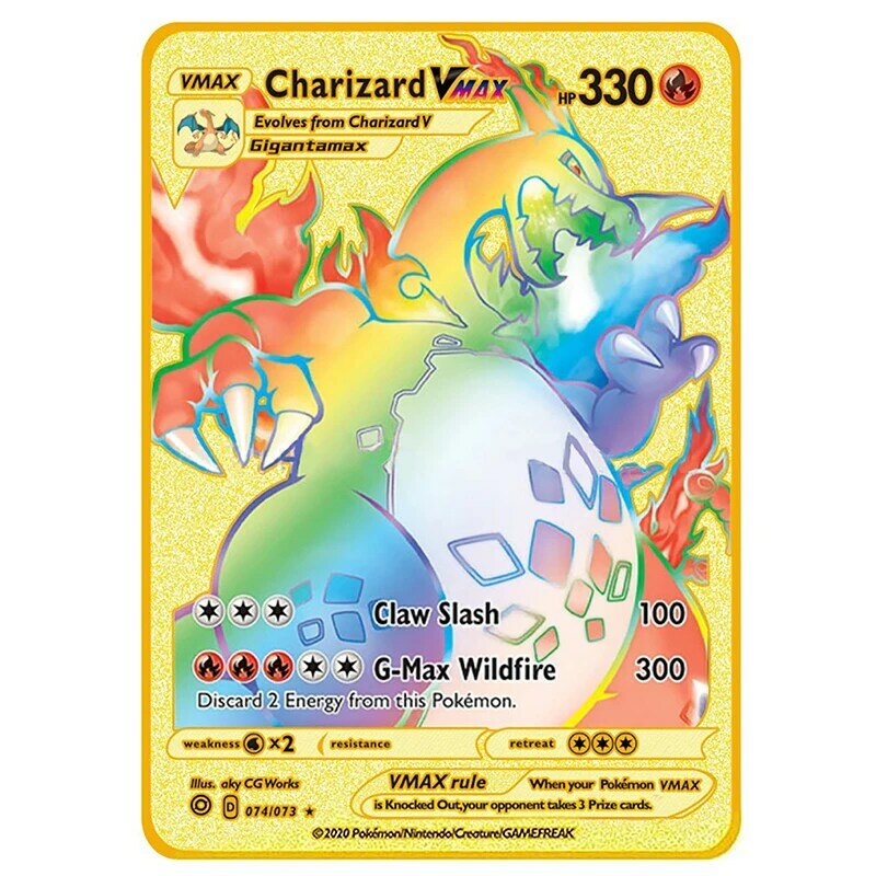 Pokemon Pikachu Metal Card Charizard Ex Charizard Vmax Mewtwo juego de colección Anime Metal juguetes para niños