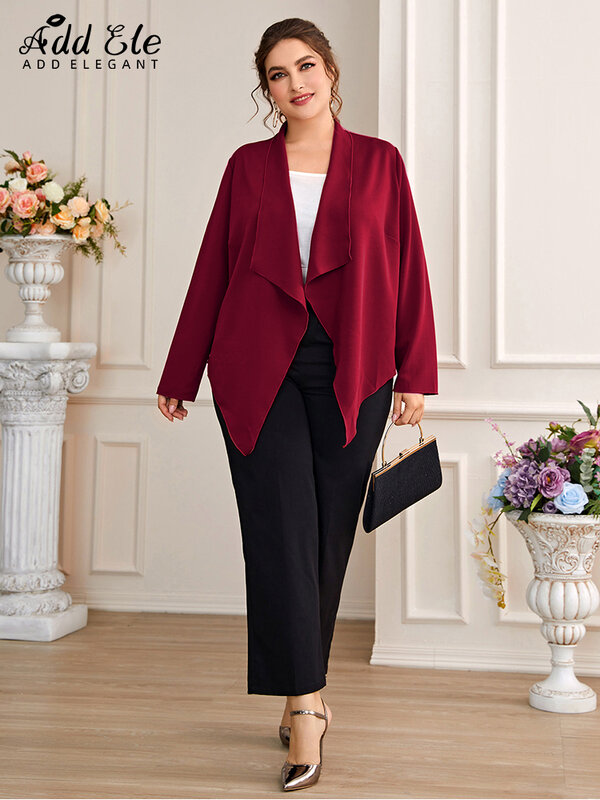 Add Elegant 2022 Autumn Plus Size Women's Coats Open Stitch Straight Woman Clothes Long Sleeve Asymmetric Length Solid Coat B837