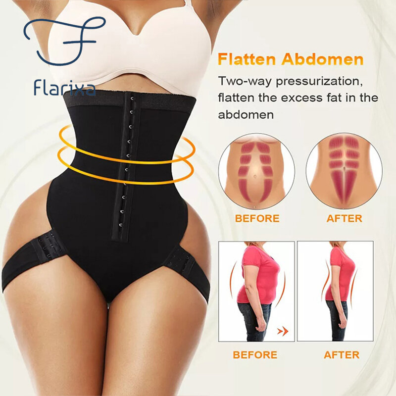 Flarixa Plus Size Waist Trainer Body Shaper Tummy Slimming Underwear Butt Lifter Panties Flat Belly Panty Bare Ass Shapewear 5XL