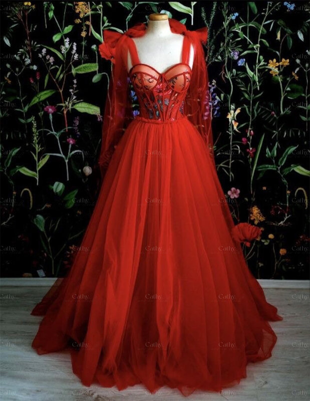 Vestido De Fiesta rojo con lazo y tirantes para mujer, traje Sexy De noche con escote Corazón, precioso, personalizado
