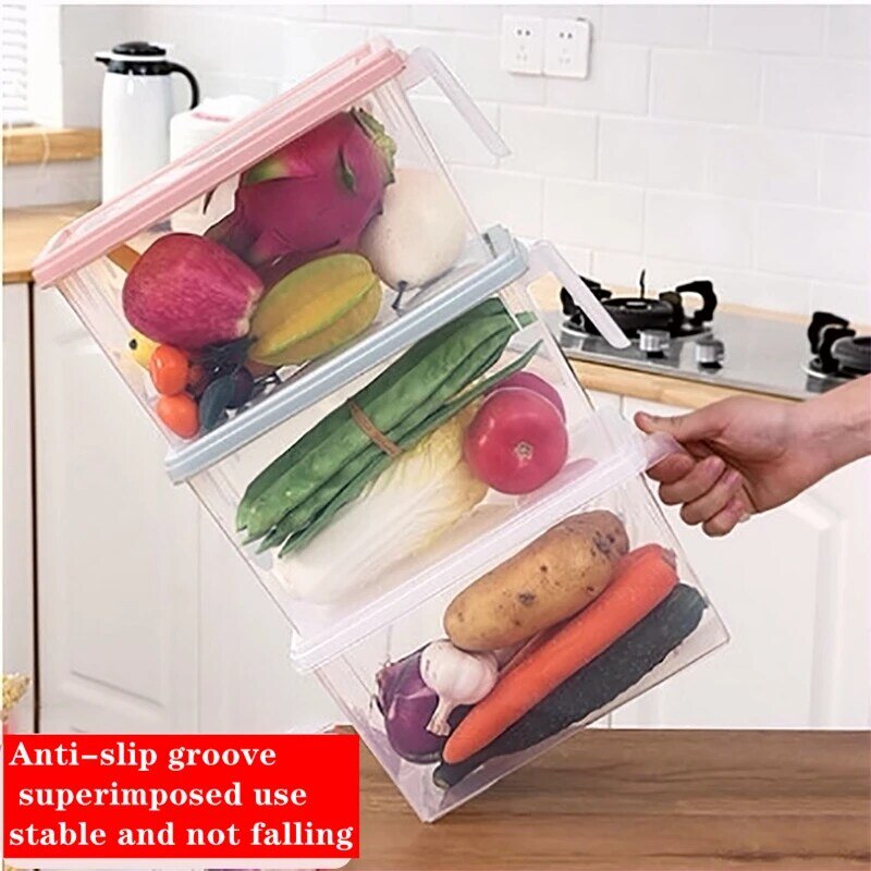 ハンドル付きの透明なプラスチック製の収納ボックス,食品保存用の台所用品