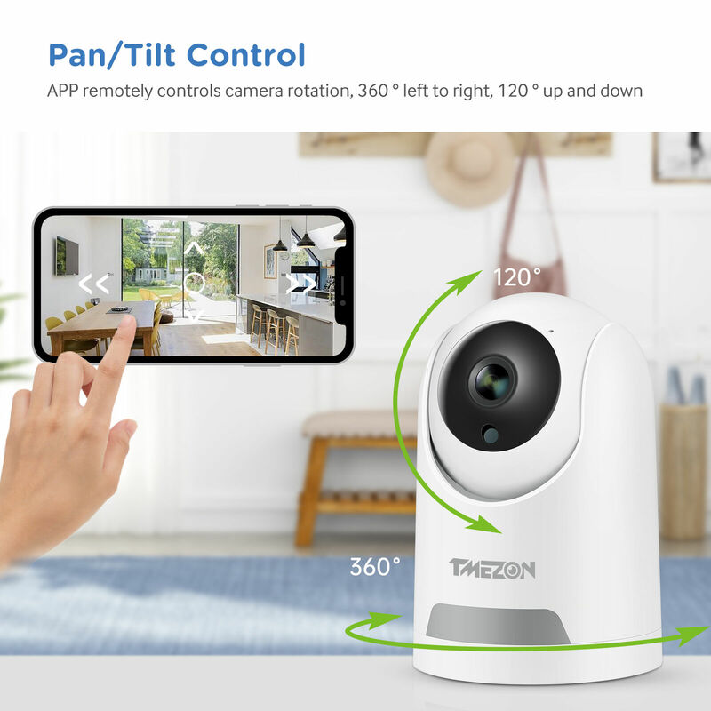 TMEZON WiFi 3MP PTZ กล้องรักษาความปลอดภัยกล้องระบบกล้อง IP ไร้สายภายในบ้าน WIFI 360 ° Baby Pet Monitor