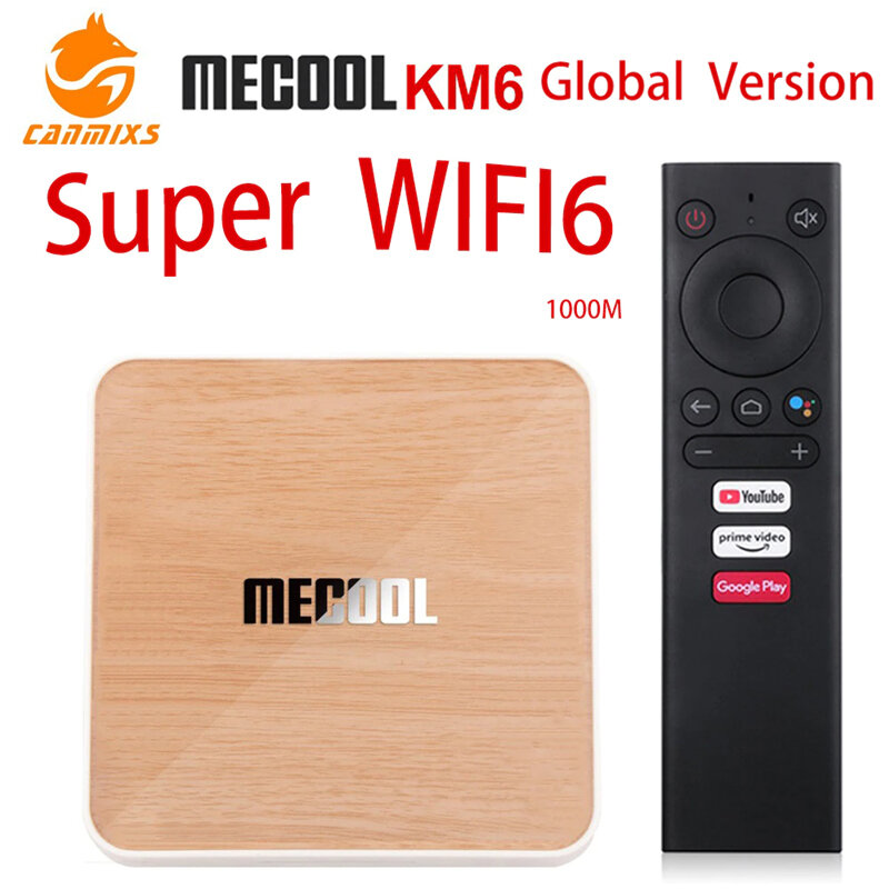 Mecool km6 deluxe edition amlogic s905x4 caixa de tv android 10 4gb 32/64gb wifi6 google certificado av1 1000m bt conjunto superior caixa 4k vídeo
