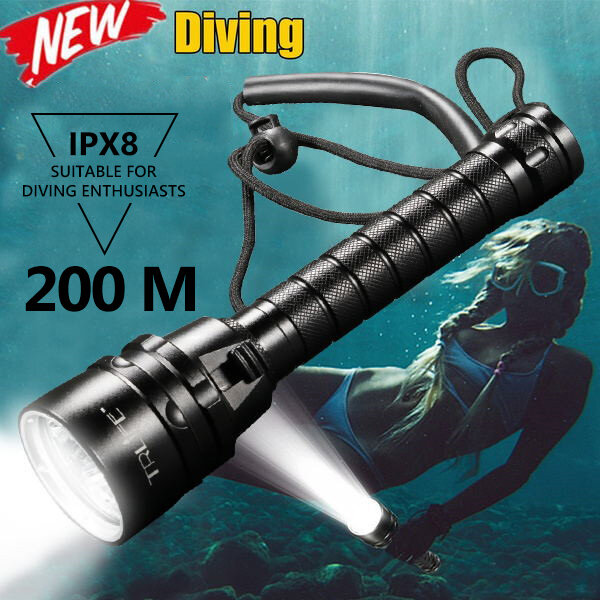 Lampe de poche professionnelle pour plongée sous-marine, torche Portable, XML T6 L2, 200M, étanche IPX8, 18650