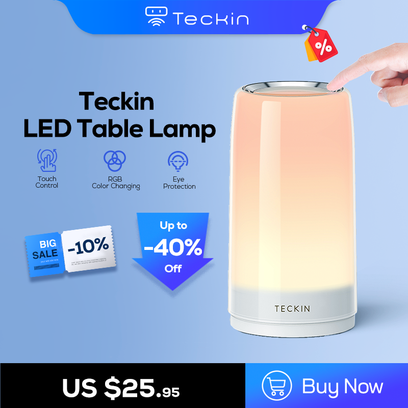 Teckin-Dimmable LED Table Lamp, Touch Bedside Lamp, Decoração RGB, 7 Cores, Luzes Noturnas para Crianças, Quarto, Dia dos Namorados, DL31