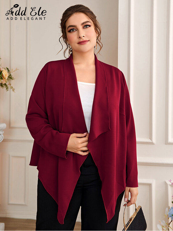 Add Elegant 2022 Autumn Plus Size Women's Coats Open Stitch Straight Woman Clothes Long Sleeve Asymmetric Length Solid Coat B837