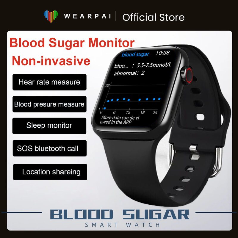 2022 novo smartwatch com monitor de açúcar no sangue sos locationg compartilhar a pressão arterial ouvir taxa de monitoramento inteligente smartwatch glicosímetro