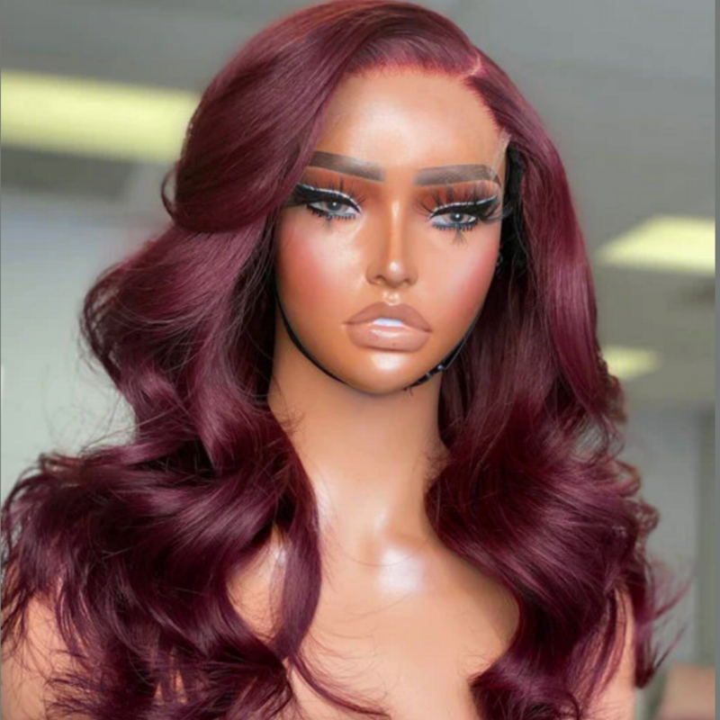 99J Burgundy Red Synthetic Lace Front Wigs For Women Body Wave Glueless Pre Plucked Hairline Wig With Baby Hair Women Wigs