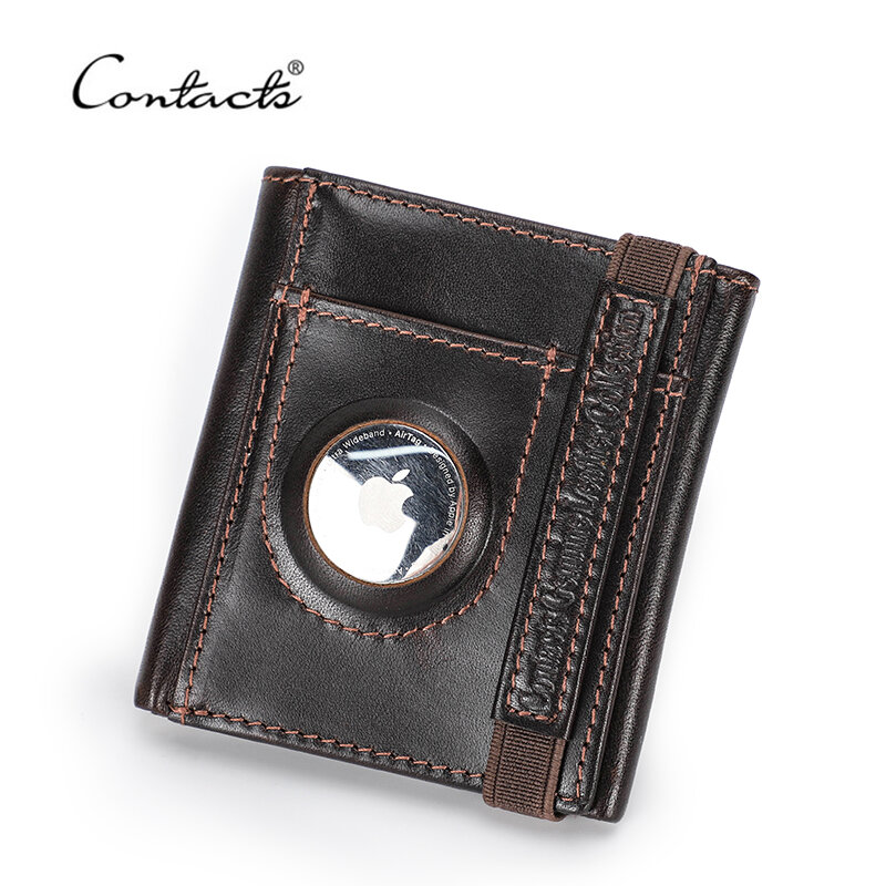 CONTACT'S skórzany portfel męski Slim minimalistyczny RFID Airtag etui z miejscem na karty Trifold torebka Anti-lost Airtag Protect Case