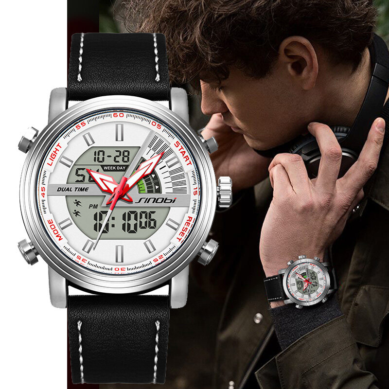 Relógio de pulso de quartzo digital relógio de pulso luminoso masculino relógios masculinos moda dupla movimento masculino relogio masculino