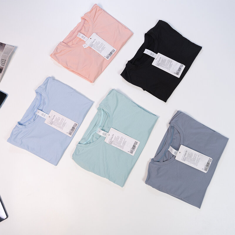 Lulu-camisas de manga corta para mujer, Top suelto, Tops de ajuste holgado, diseñado para en movimiento