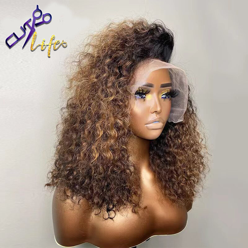 Afro perwersyjne kręcone 30 Cal koronki przodu peruka Preplucked brazylijski ludzki włos HD 180% koronkowe peruki dla czarnych kobiet niewidoczne linii włosów