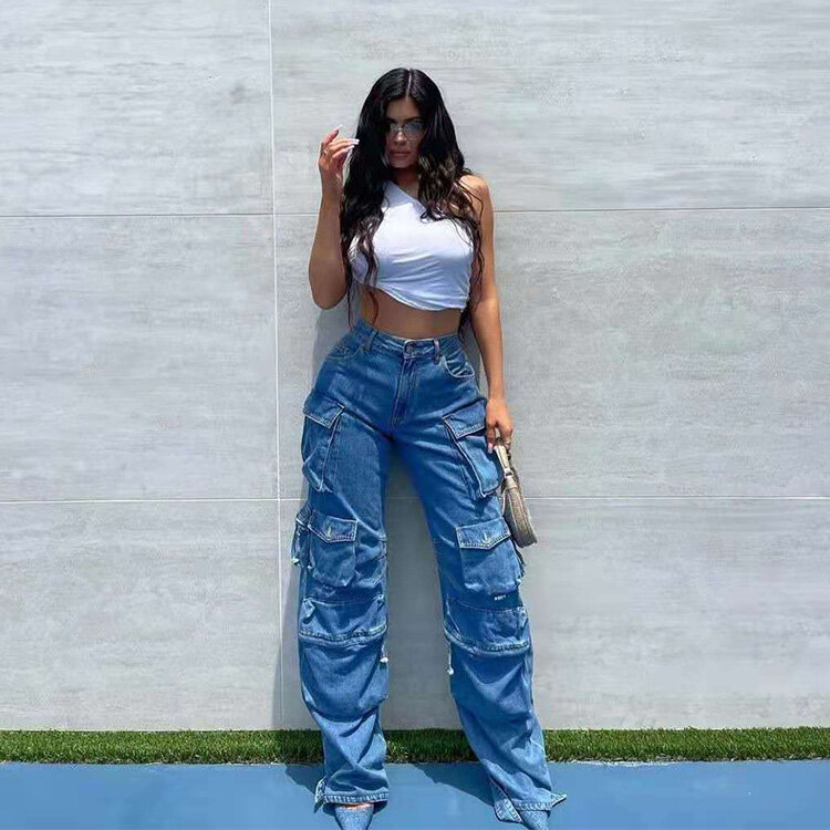 Jeans laterali con tasca a patta a vita alta Kelly stessi jeans da donna di grandi dimensioni