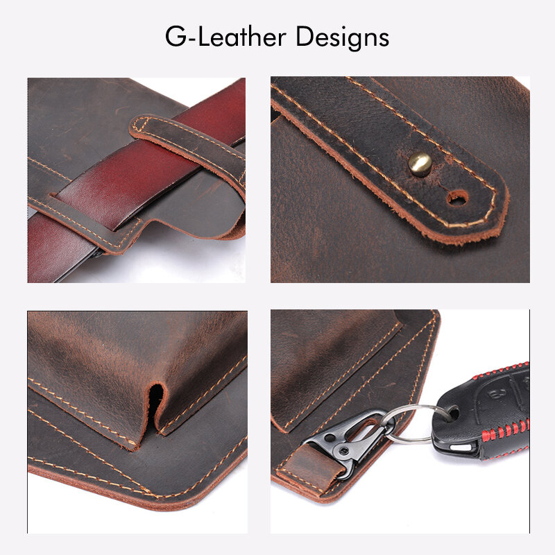 Classic Genuine Cow Leather Waist Bag For Men Crazy Horse Leather Belt Phone Bag