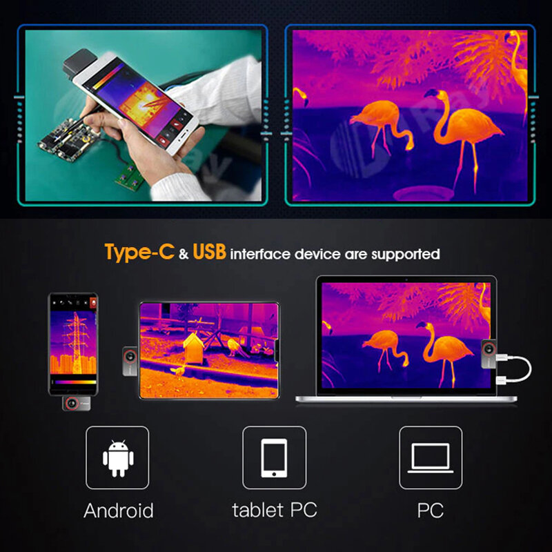 InfiRay T3 Pro kamera termal Mini, alat pencitraan termal inframerah untuk ponsel Android 384x288 piksel kamera termografis