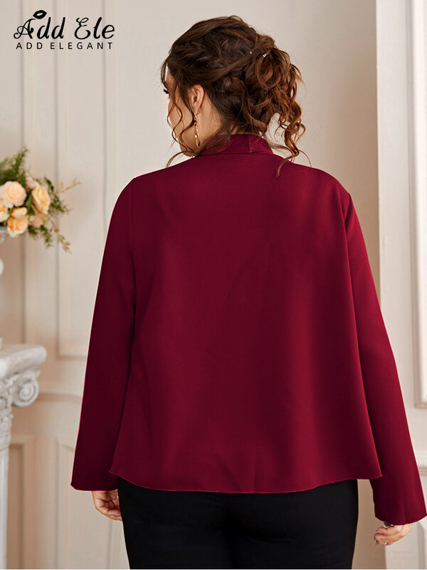 Mantel Wanita Ukuran Plus Musim Gugur 2022 Elegan Menambahkan Pakaian Wanita Lurus Jahitan Terbuka Mantel Solid Panjang Asimetris Lengan Panjang B837