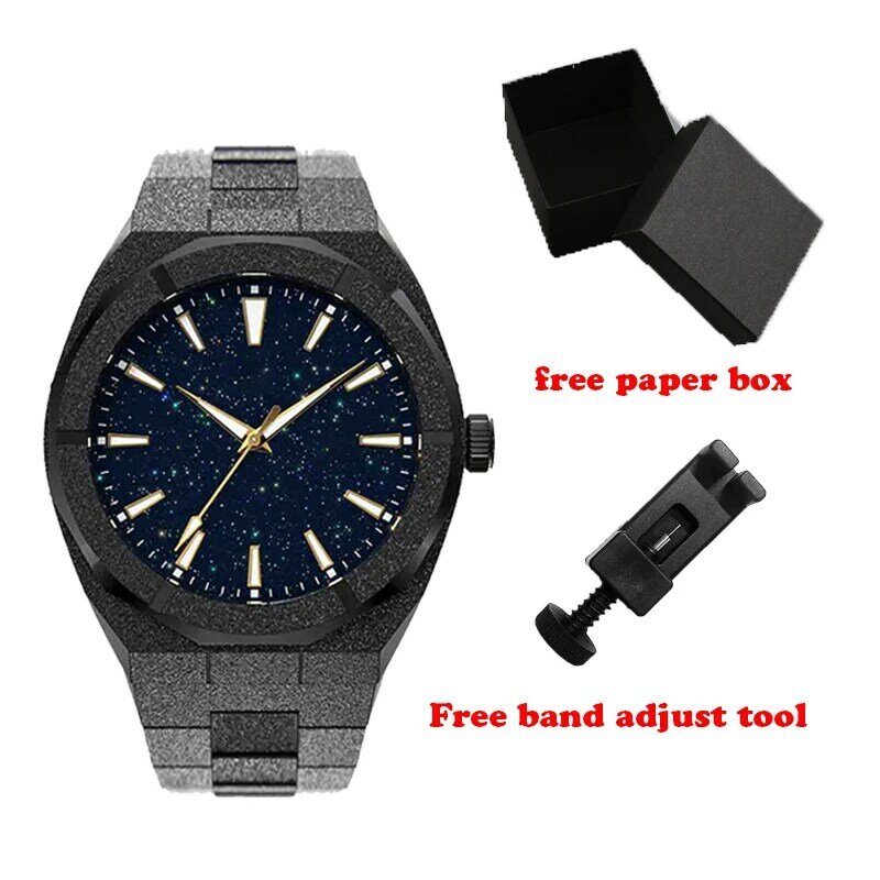 Gratis Verzending 42Mm Luxe Rvs Waterdicht Paul Rijke Stijl Frosted Star Dust Zilveren Heren Quartz Horloges