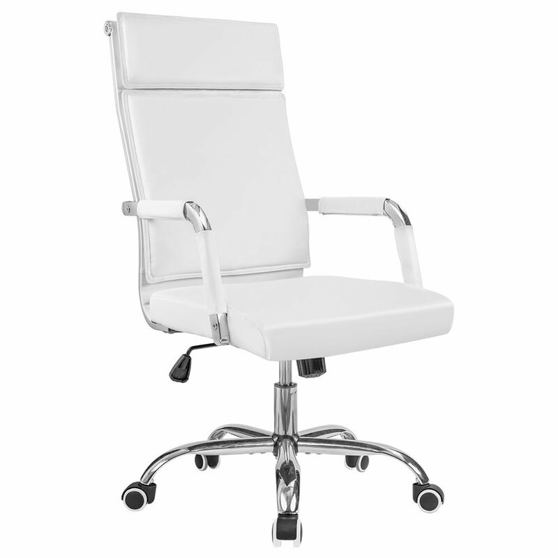 Mid-Back Office Desk Chair Executive Adjustable Swivel Task Chair PU Leather Conference Chair with Armrests,White/Black