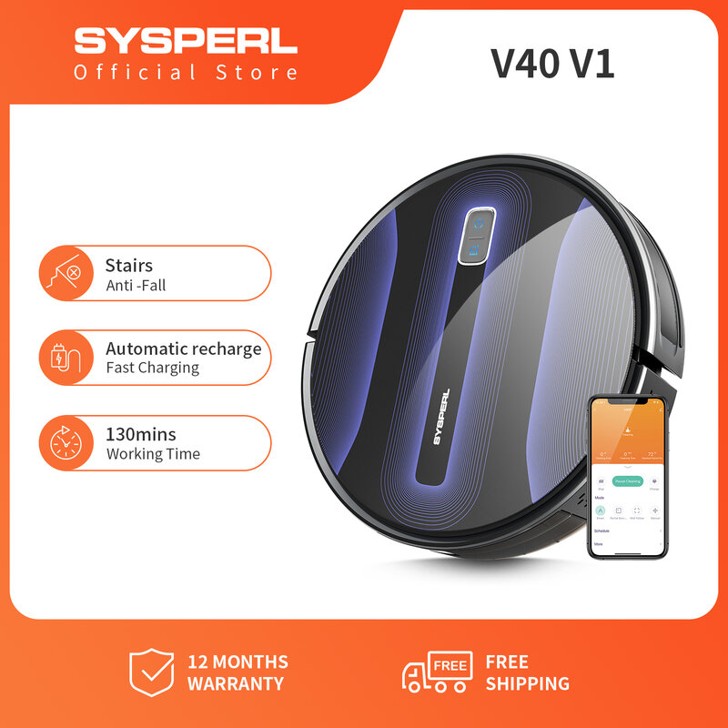 SYSPERL V40P Robotic Vacuum Cleaner 2600Pa Silent Self-Charging Automatic Home Cleaning for Alexa App Wi-Fi Remote Hair Carpet