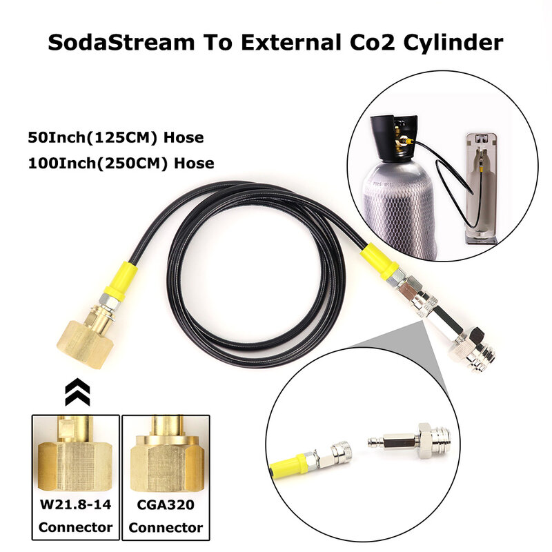 SodaStream/Soda Club Baru Fizzy Ke Adaptor Tangki Co2 Eksternal dan Kit Selang W21.8-14 atau CGA320 dengan Pemutus Cepat