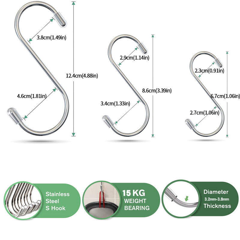 5pcs Stainless Steel S-Shape Hook Hanging Hooks for Kitchen Bathroom Garden Multi-function Railing S Hook Hanging Storage Tools