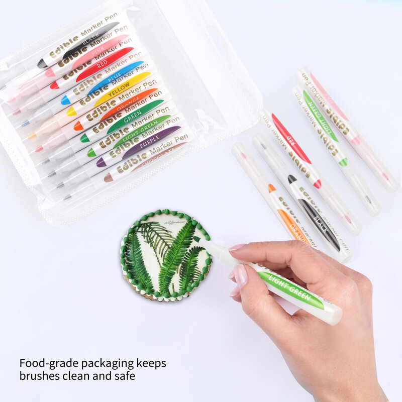 Um pacote de 10 peças mini marcadores comestíveis caneta para bolo marcador de alimentos caneta de marca comestível curto caneta comestível marcadores de coloração de alimentos caneta