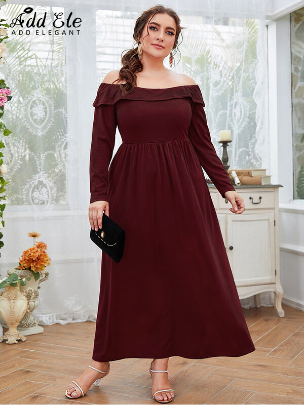 Ajoutez une robe élégante grande taille pour femmes, col Slash, taille douce, couleur unie, ample, ligne a, longueur cheville, B544, automne 2022